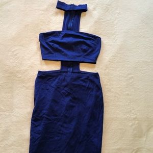 Blue cut out choker dress.